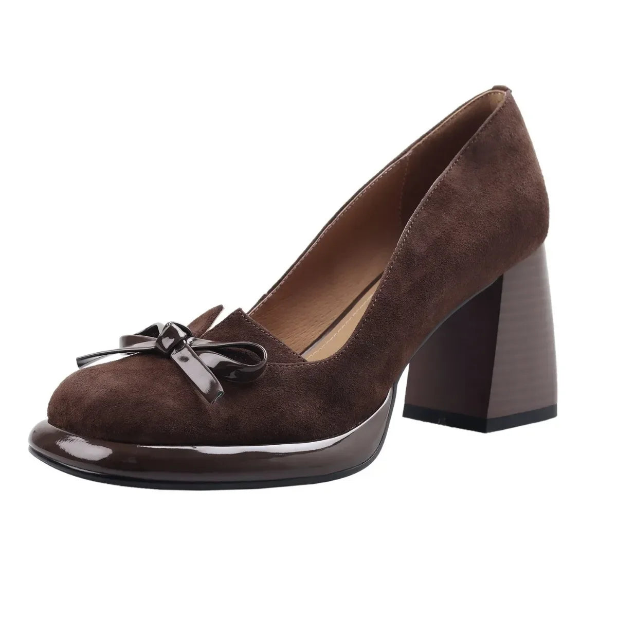 Women Shoes  Spring Retro High Heels Butterfly Knot Square Heel Faux Suede Commuting Elegant 6-8cm Pumps Tacones Para Mujer