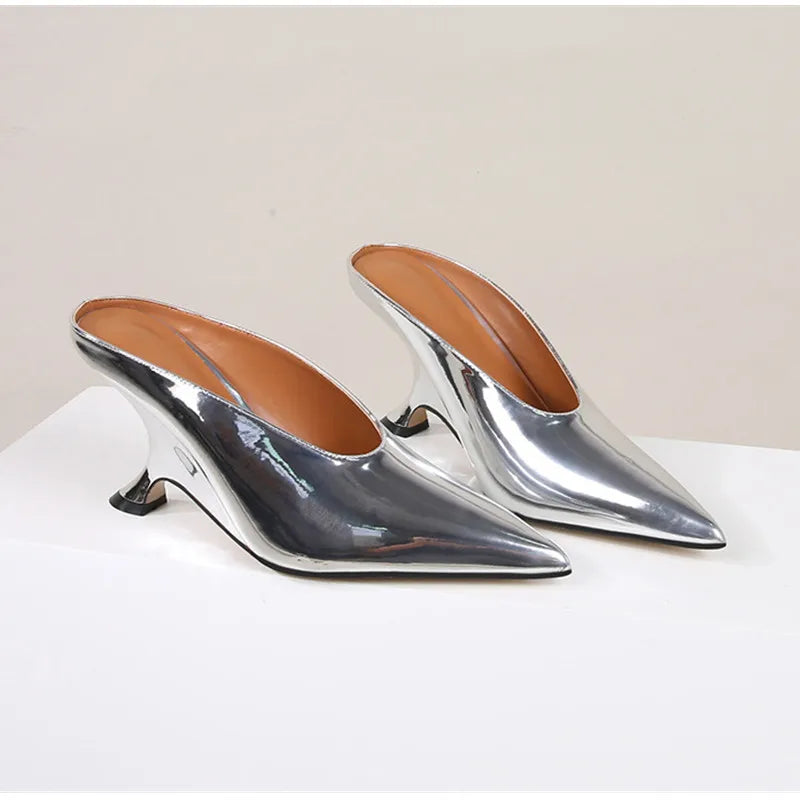 Elegant Pointed Toe Women Slippers Shoes Designer Shallow Fashion Spring Autumn Wedges High Heels Banquet Mule Zapatos De Mujer