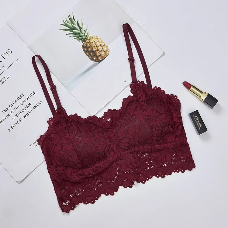Lace Bra for Women Sexy French Lingerie Bralette Seamless Crop Top Corset Unwired Underwear Female Intimates Embroidery Tube Top
