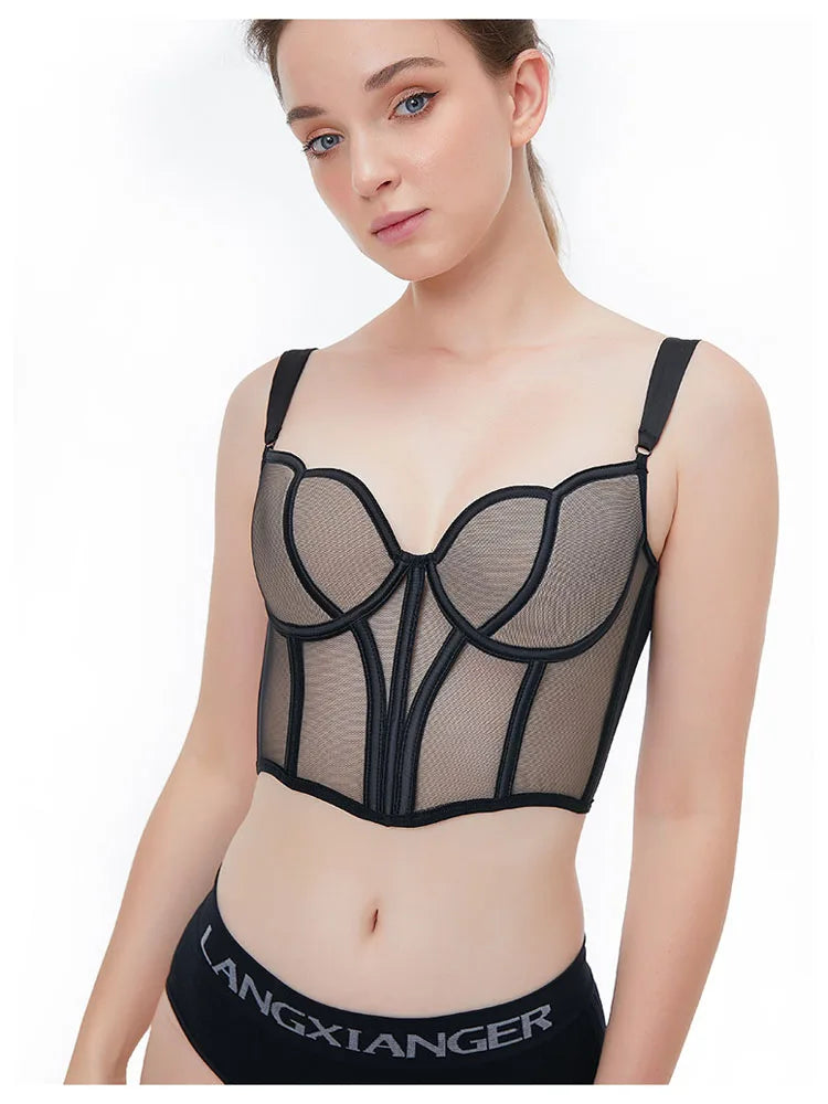 Frauen Push Up Transparent Lingerie Neu elegant Shaper BH Dünn Beauty Rücken Unterwäsche Weiblich Fischgräte Gaze Bralette