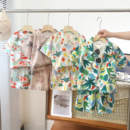 Somenie Boys Summer Shirt Set Clothes Infant Vacation Style Thin Short Sleeve + Shorts 2 Piece Kids Clothes Trend 2025