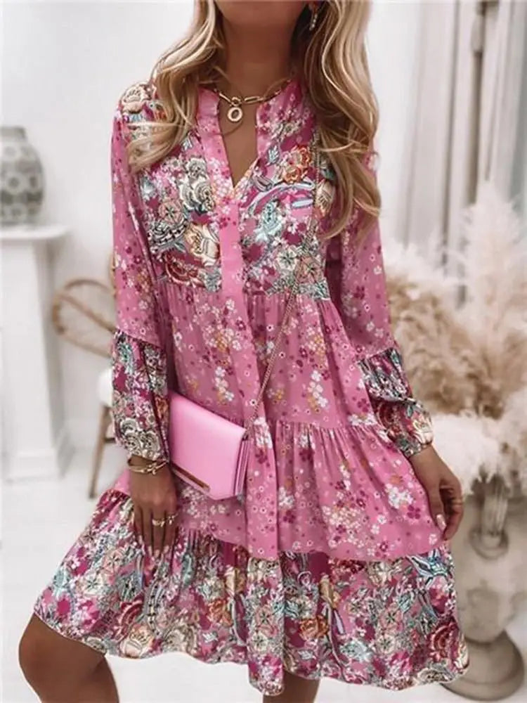 Rochii de seară elegante pentru femei, cu imprimeu floral, stil boho, cu guler în V, linie A, rochie de plajă, rochie de seară elegantă, rochie de seară pentru plajă