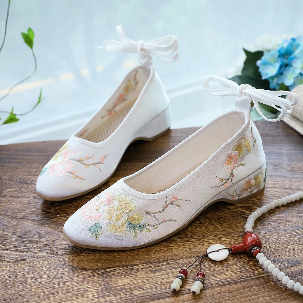 Ballerinas 2025: Veowalk Long Ankle Strap Summer Women Gauze Mesh - Embroidered Ballet Flats Breathable Comfortable Walking Shoes Elegant Lady Collection