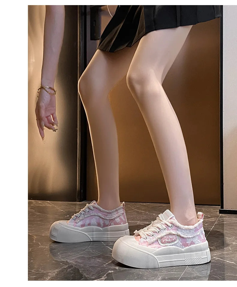 Womens Platform Sneakers White Tennis Shoes Woman Casual Low Top Fashion Chunky Canvas Sneakers 2025 New Spring Summer Trainers