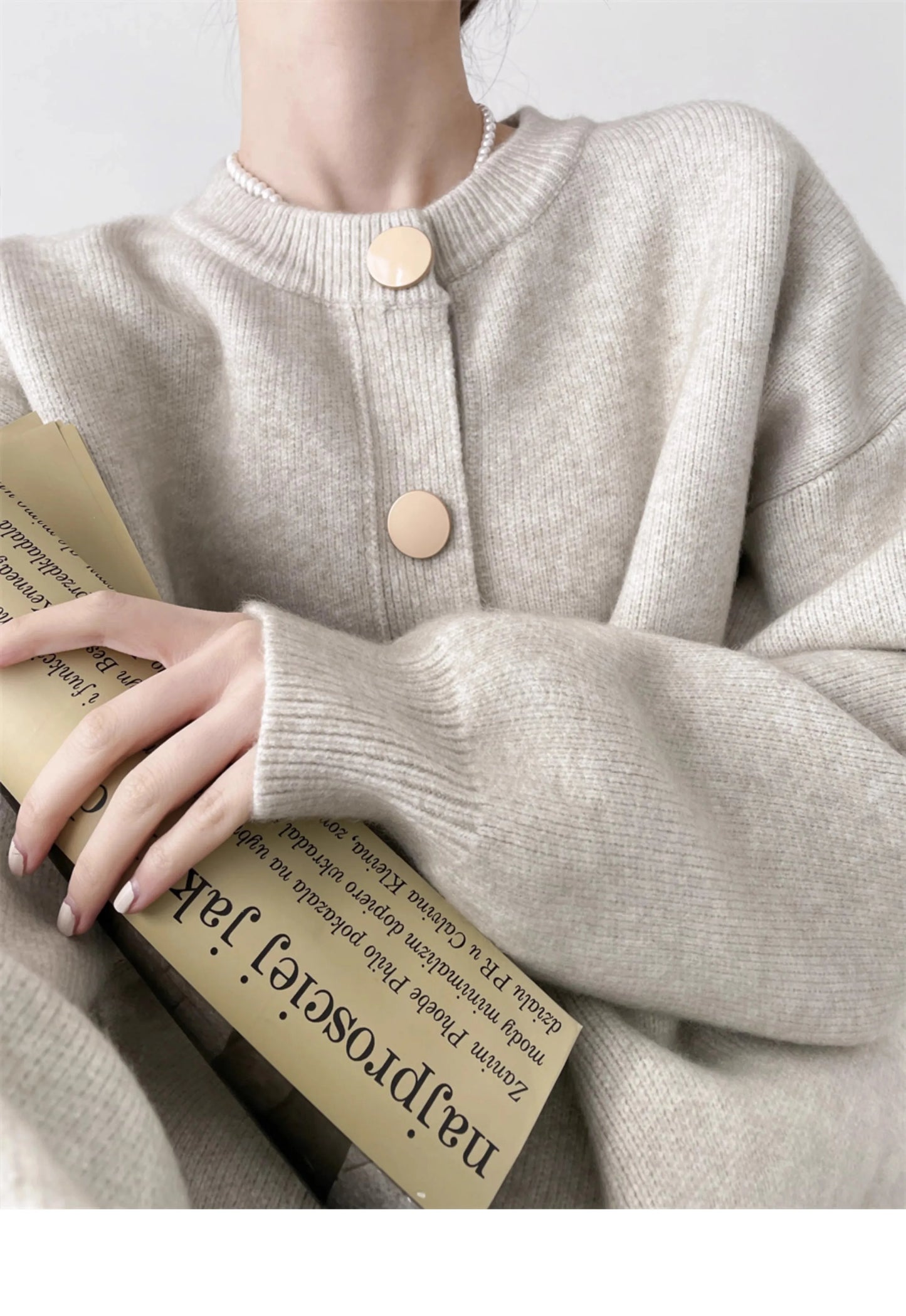 AOSSVIAO Strickjacke O-Ansatz - Größe L, Elastizität Hoch