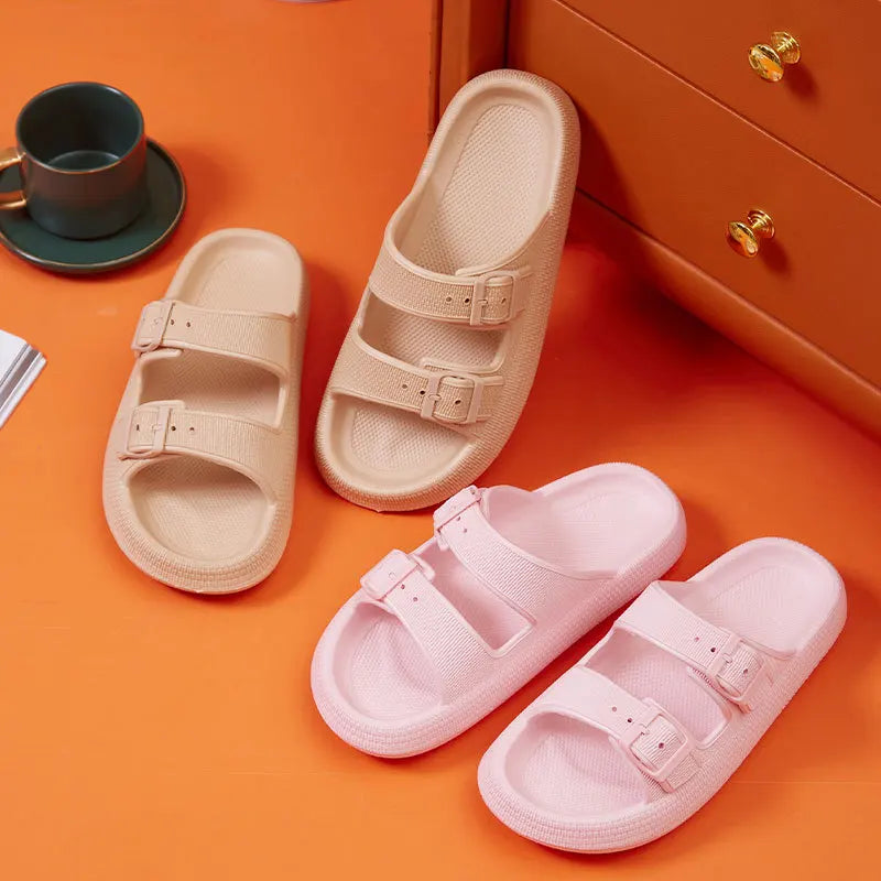 Mode Schnalle Dick Plattform Hausschuhe Frauen Heim Weich Sohle EVA Cloud Slides Sandalen Frau 2025 Sommer Rutschfest Strand Flip Flops