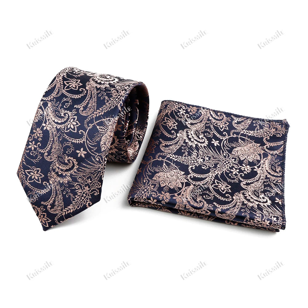 Novelty Paisley Tie Pocket Square Set For Men Skinny Slim 6cm Necktie Fit Business Wedding Party Stage Host Daily Wear Accessory