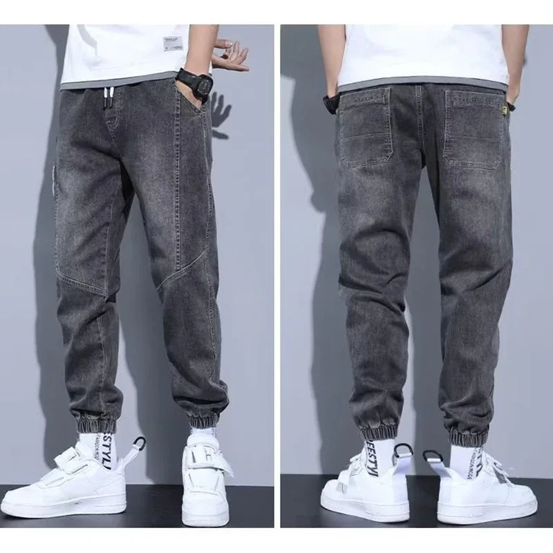 Western Style Men Streetwear Denim Jogger Pants New Spring Autumn Black Blue Cargo Jeans Men Baggy Harem Jean Trousers Plus Size
