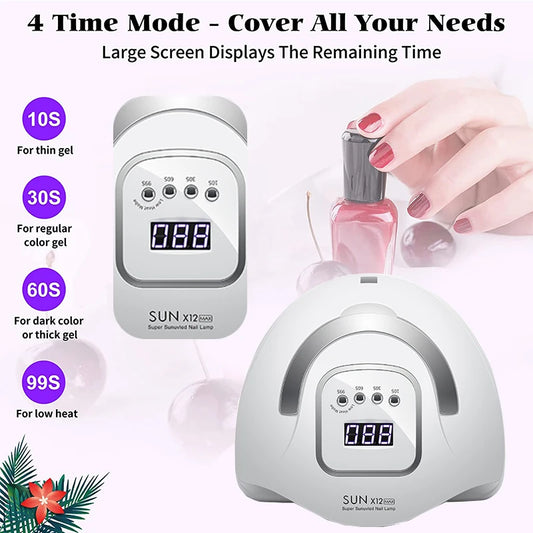 Lampă UV LED SUN X12 MAX pentru manichiură, lampă UV cu 66 de LED-uri pentru uscător de unghii cu senzor inteligent, instrument profesional de salon