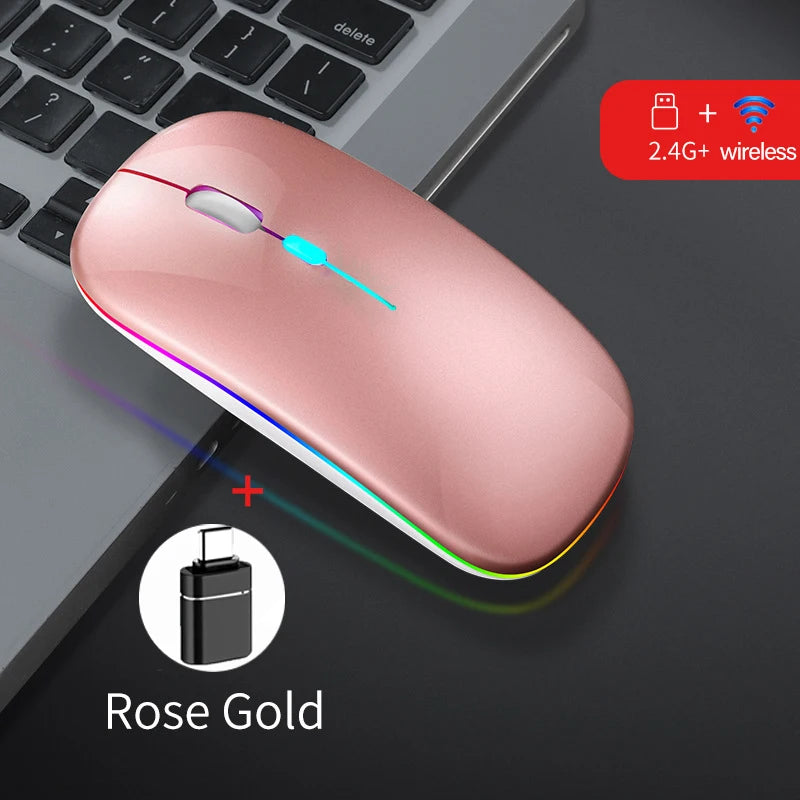 Dual-Mode-Wireless-Maus Bluetooth-kompatibel LED-Rechargeable Laptop-Maus Portable Computer-Mäuse für Laptop iPad Tablet