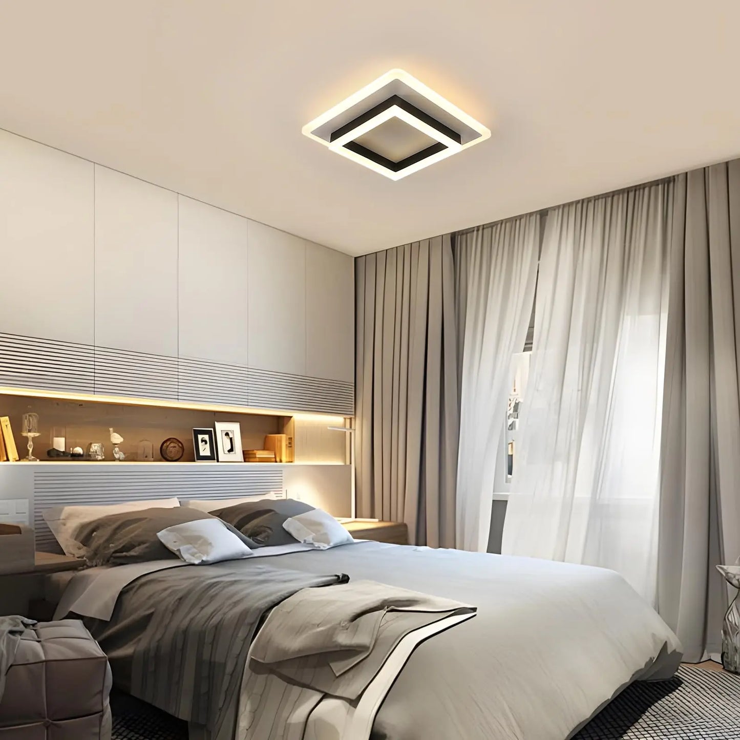 LED Ceiling Light, 30W 3500LM Modern LED Ceiling Light Fixture, Square Black Ceiling Lamp for Bedroom Living Room Kitchen Hallwa