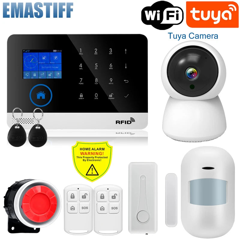 Alarmanlage 2025: Wireless Tuya APP SIM GSM Home RFID Burglar Security - LCD Touch Keyboard WIFI GSM Alarm System Sensor Kit Russian Spanish Voice Collection