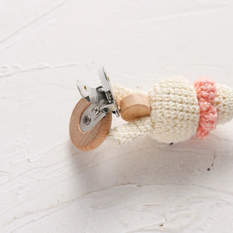 Suzetă croșetată cu iepuraș pentru bebeluși, clips de desene animate, suzete pentru bebeluși, suport pentru biberon nou-născut, cadouri pentru sugari, accesoriu pentru nou-născuți