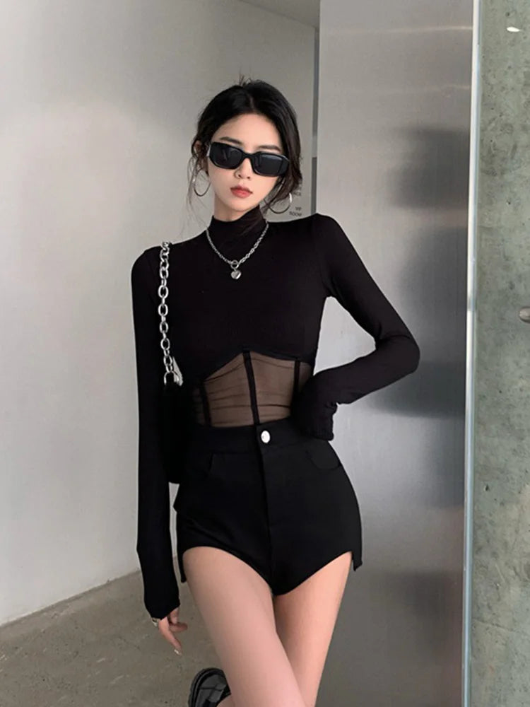 Summer Women T Shirt  Woman Clothes Long Sleeve Tops Spring Black Slim Tshirt Female Crop Top Tee elegant Skinny Y2k