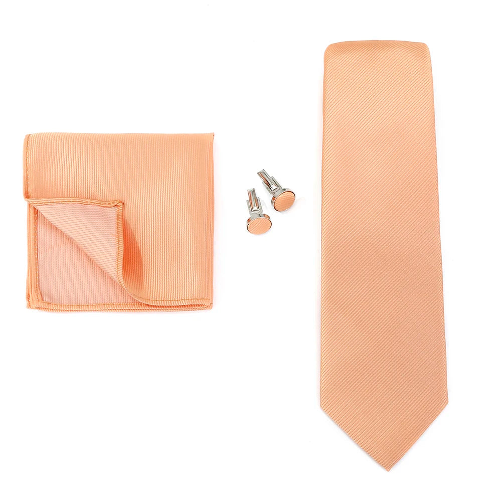 Necktie Fashion Brand Handmade Solid Necktie Handkerchief Cufflinks Set For Men Ties Suit Shirts Wedding Accessories Man Gifts