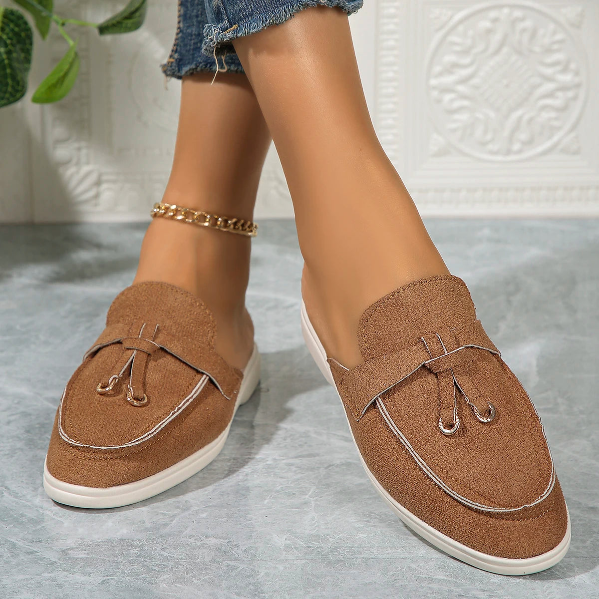 Leosoxscn Slip On Slipper Damen - Größe 42 Flach Latex