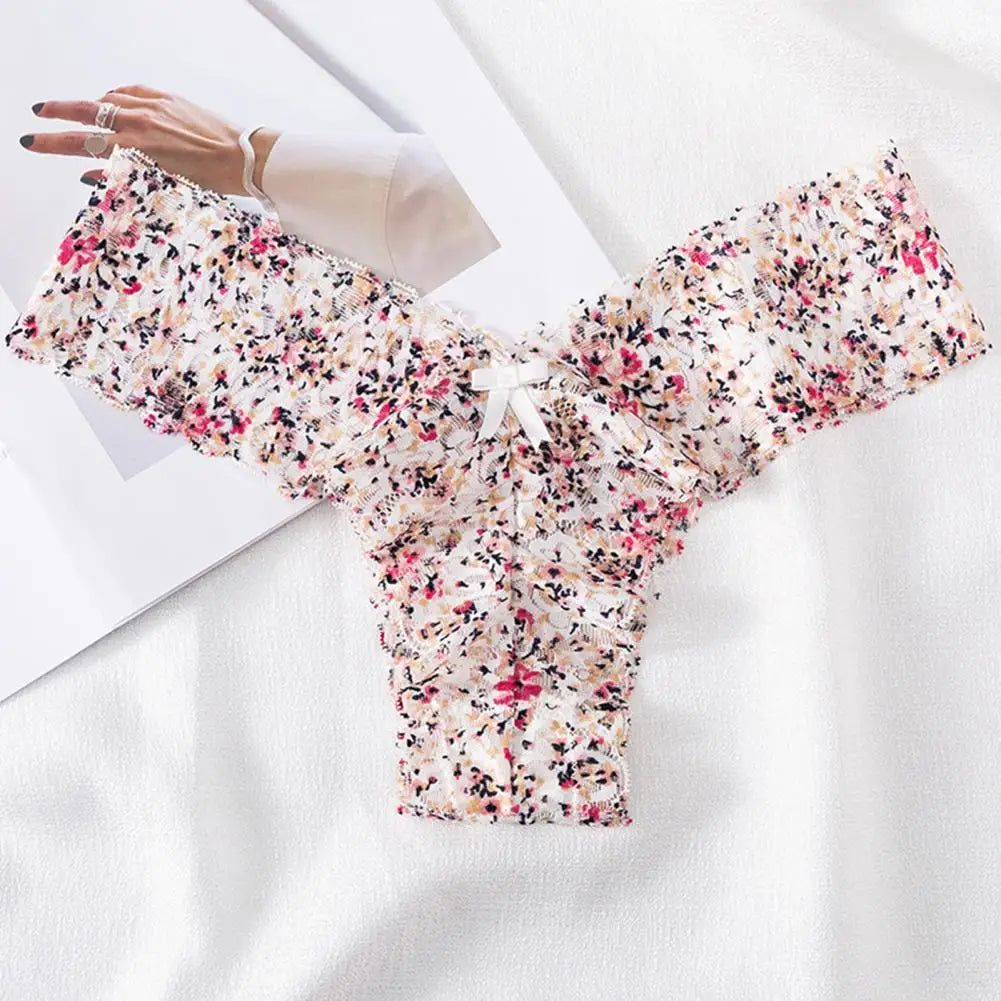 Floral Lace Women Panties Seamless Bow Decor Low Waist Elegant Lace Panties Women Panties Breathable Girls Underwear Lingerie