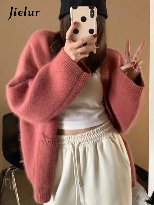 Jielur V-Ausschnitt Strickjacke - Damen, Langarm, One Size