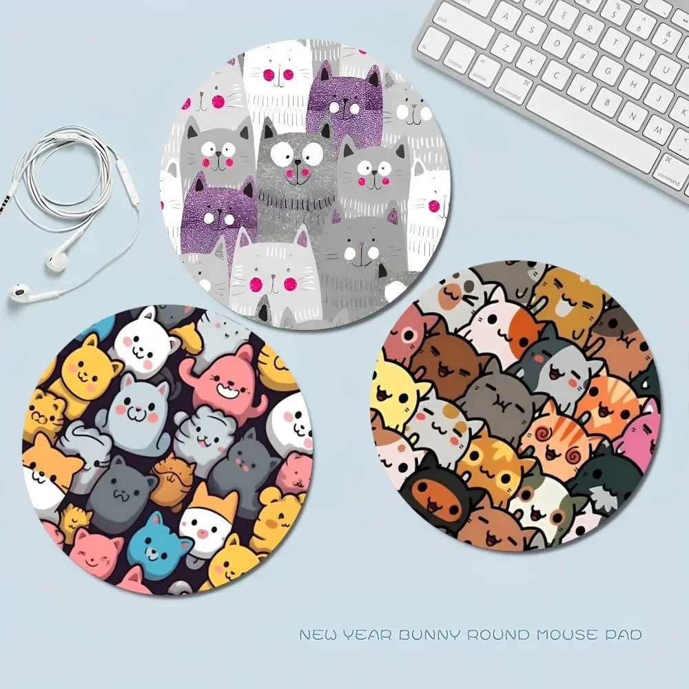 Gaming-Mauspad 2025: Cartoon Cute Cats Anti-Slip - Round Anime Gaming Mouse Pad Teen Girls Collection