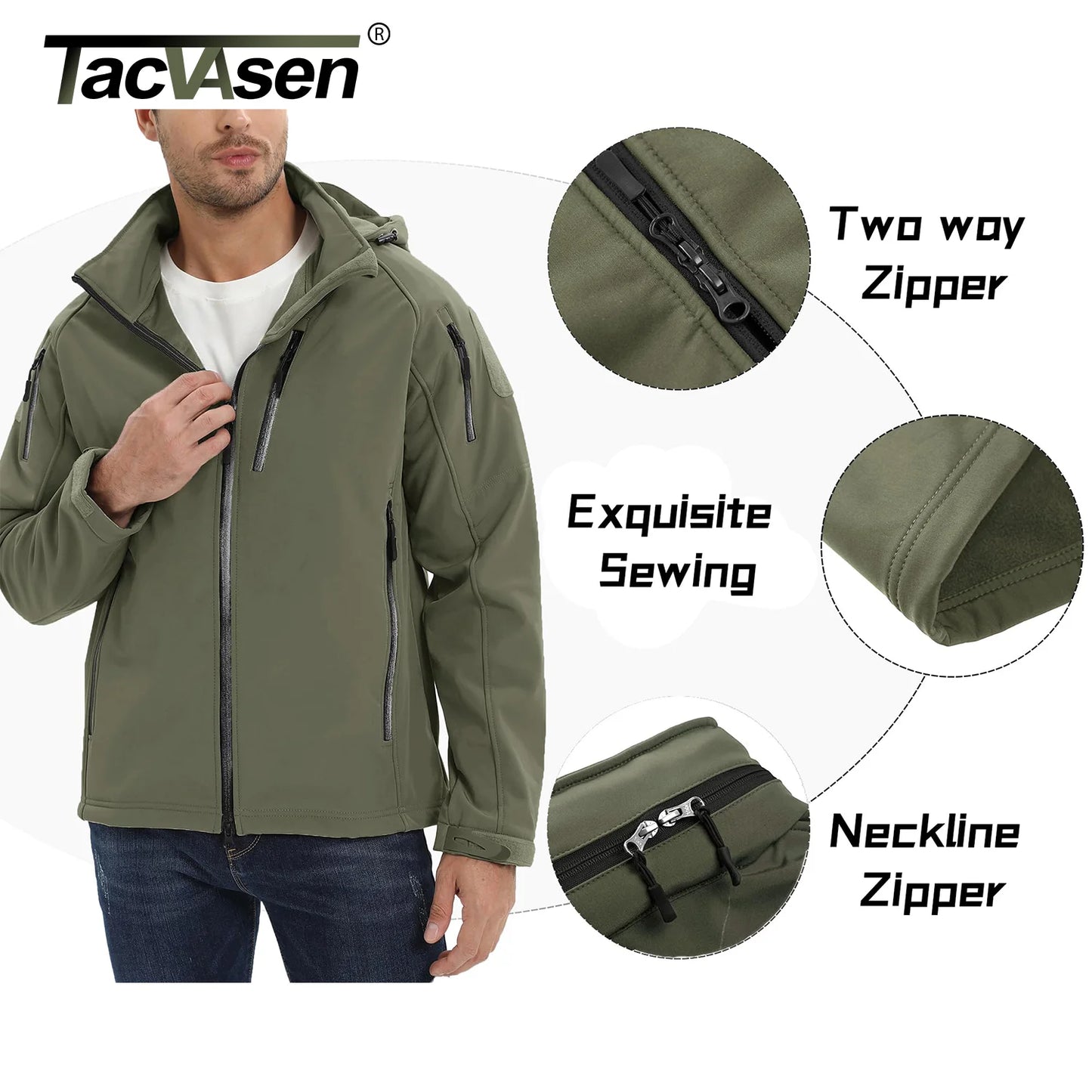 TACVASEN Winddichte Fleece-Jacke - Größe M, Wasserdicht