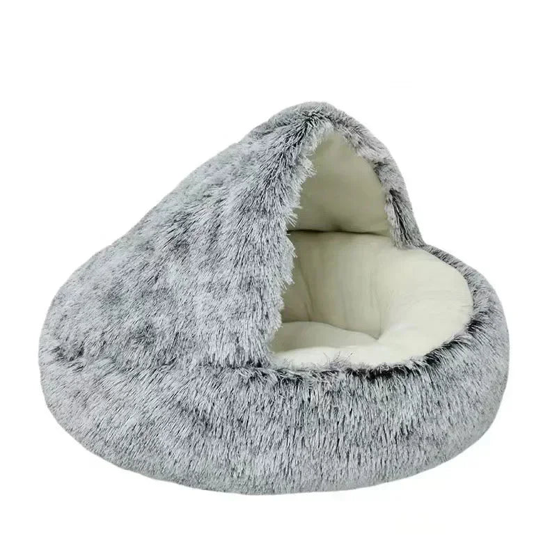 Soft Plush Pet Bed with Cover Round Cat Bed Pet Mattress Warm Cat Dog 2 in 1 Sleeping Nest Cave for Small Dogs