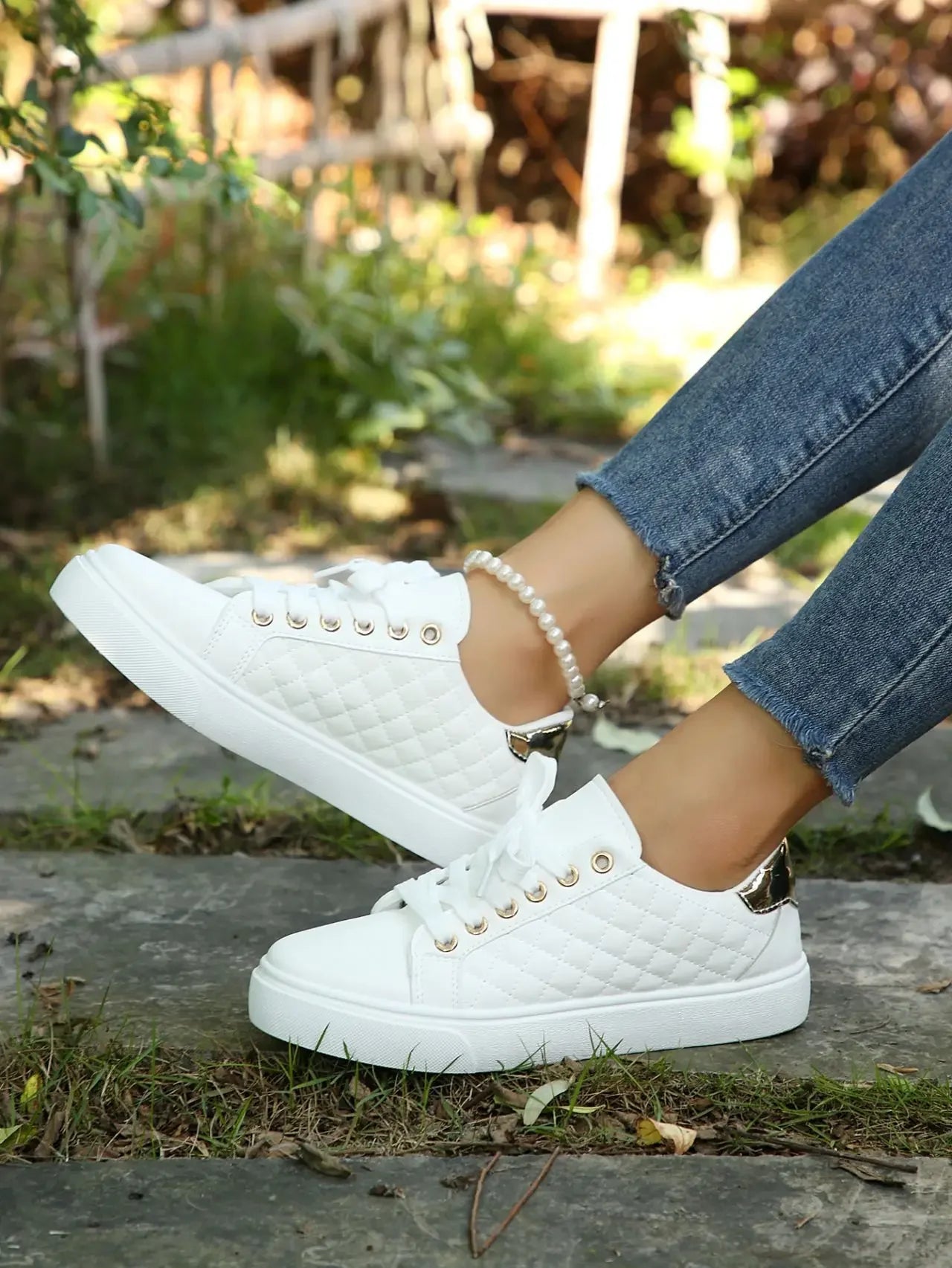 Zhejiang JD-H53 Komfort Sneakers - Weiß PU Flach 36-41
