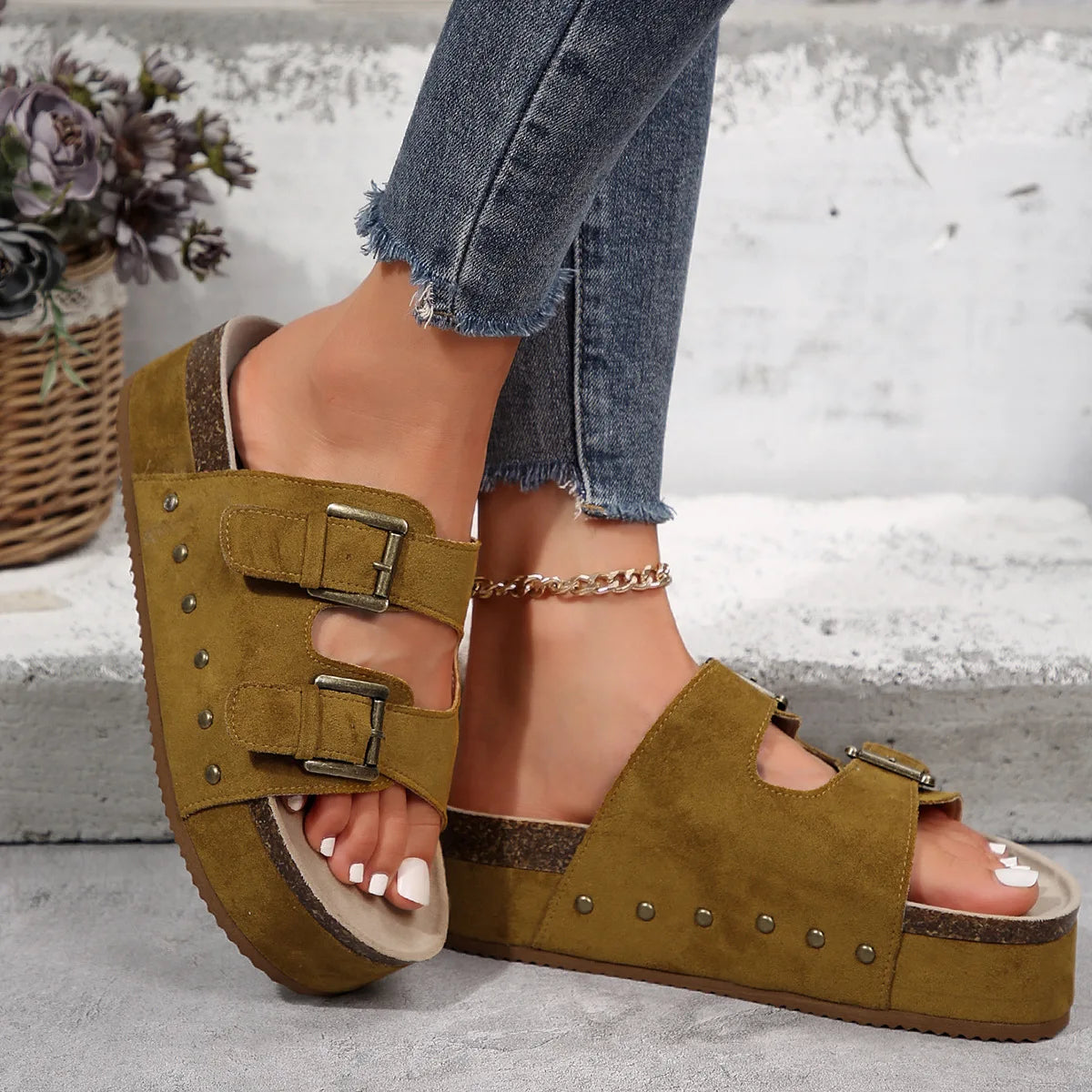 Women Wedge Summer Slippers Roman Style Open Toe Sandals Vacation Bohemian Shoes for Womens Thick Soled Platform Flat Slides