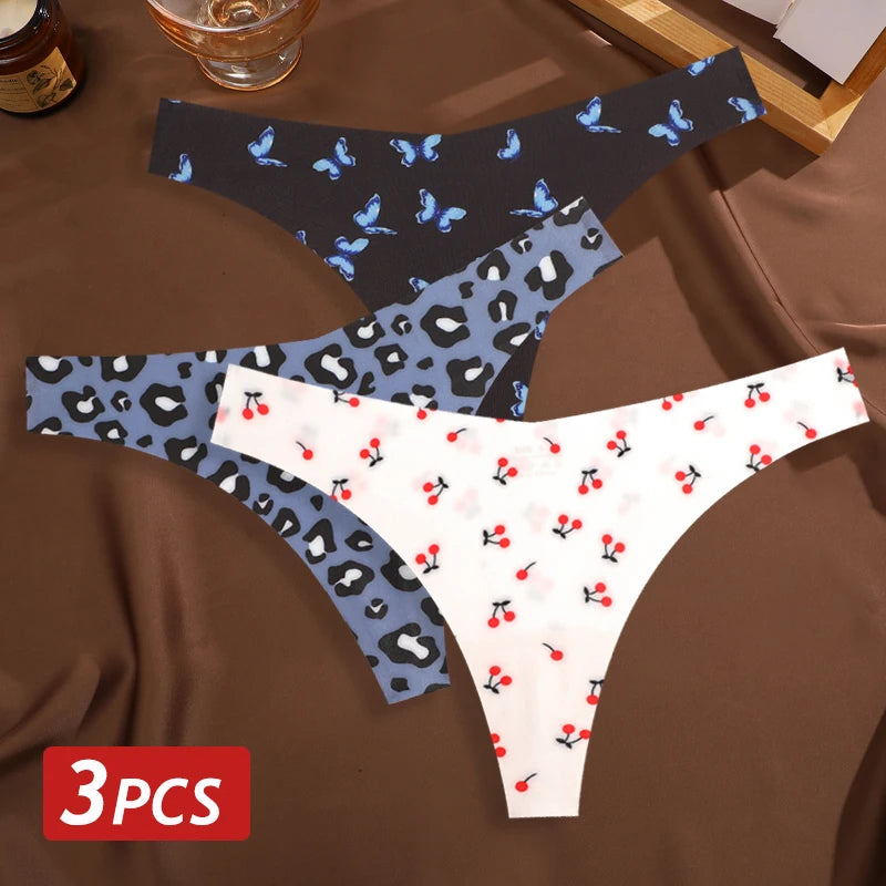 All Of Me Damen-Unterwäsche 2025 - 3er-Set Ice Silk nahtlose Strings Leopard & Schmetterling Print