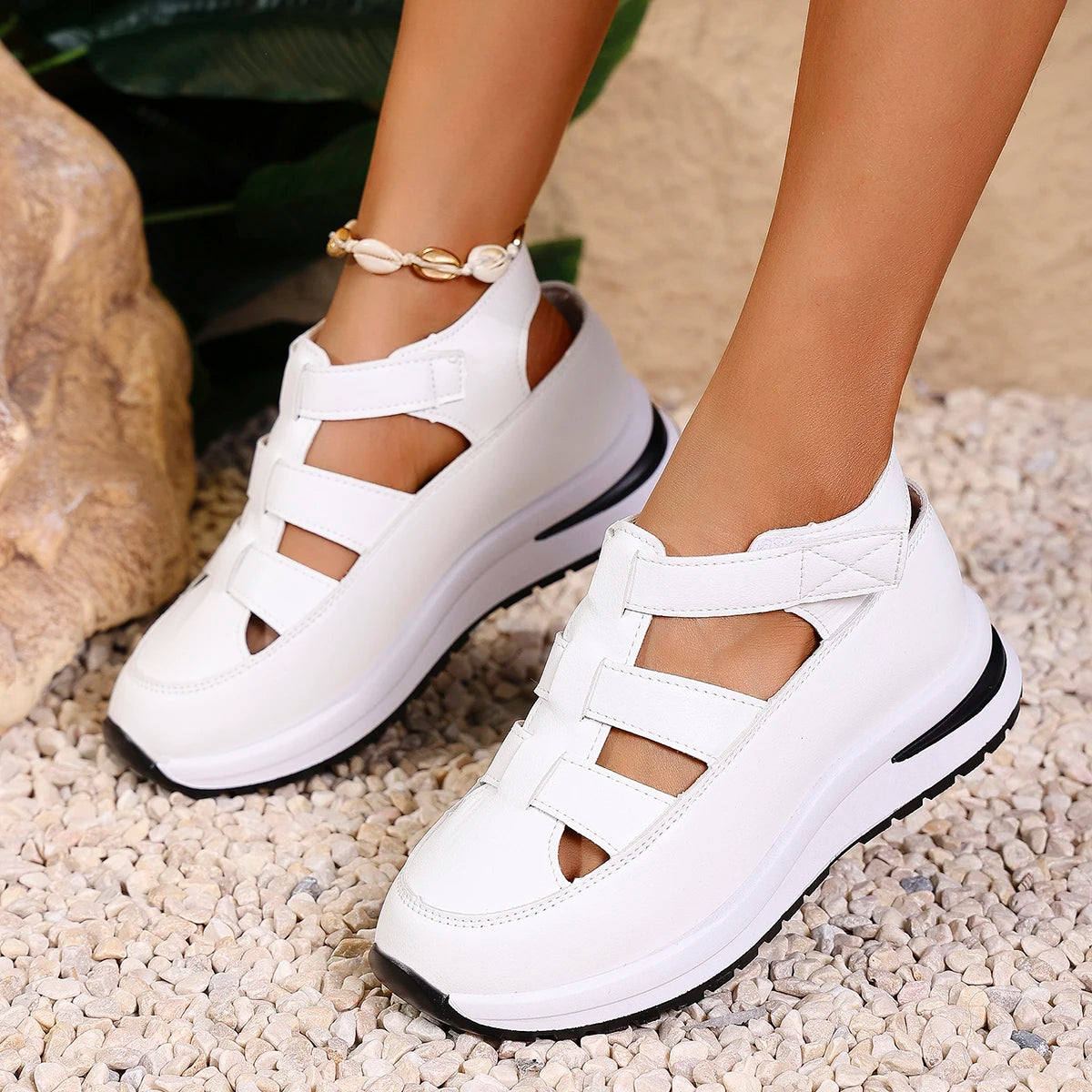 Women Sandals New High Quality Buckle Strap Sandals Women New Closed Toe Office and Career Summer Solid Wedge Shoes for Women