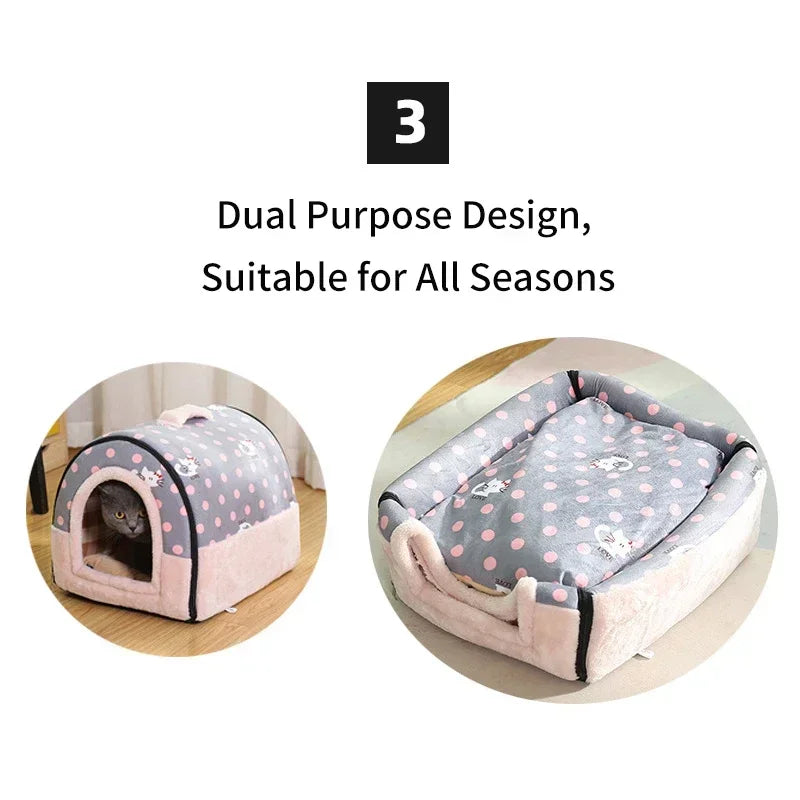Winter Pet Cat Bed Foldable Dog House Dog Villa Sleep Kennel Removable Nest Warm Enclosed Cave Sofa Big Dog Kennel Pet Supplies