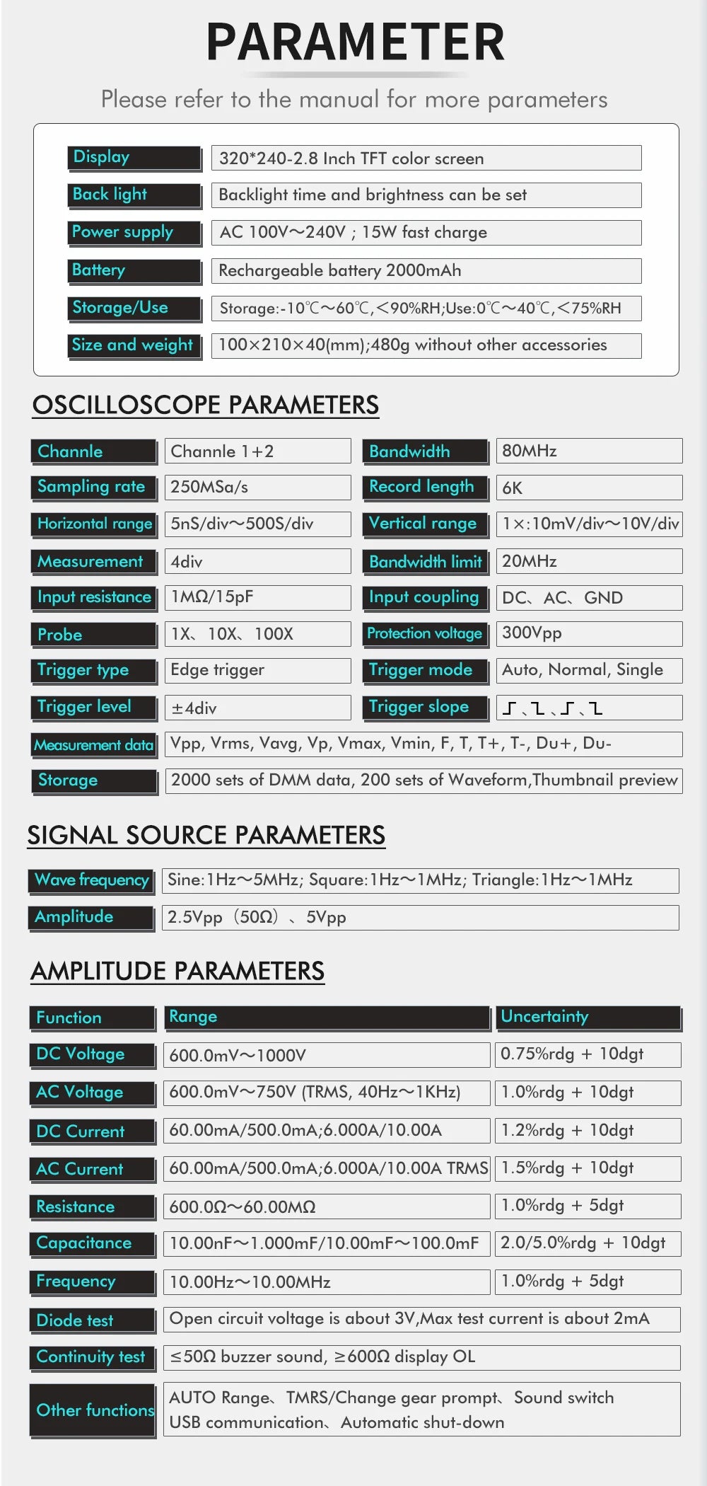 TOOLTOP ET829 2 Kanal 80MHz Digital Speicher Oszilloskop Multimeter Signal Generator 3 in 1 Elektronik Automobil Strom Reparatur