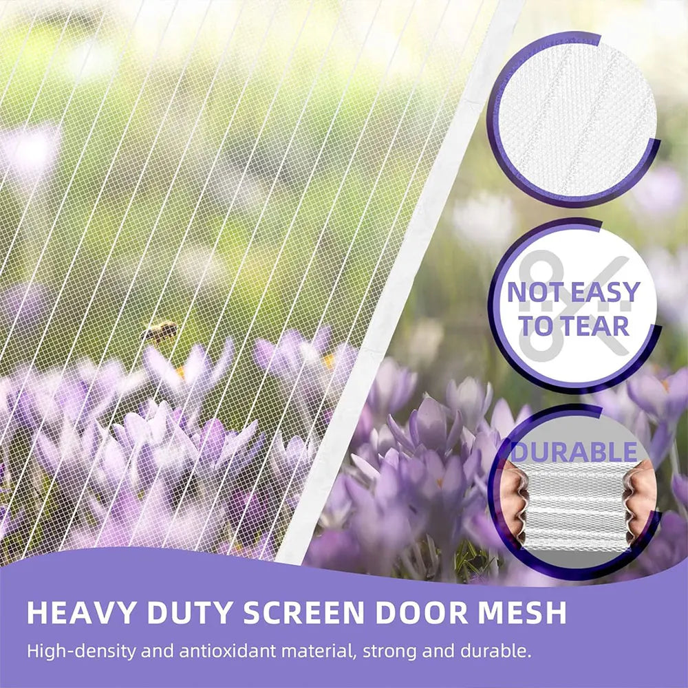 Magnetic Screen Door Screen Hands Free Mesh Partition Heavy Duty Curtain Keeps Bugs Out Frame Hook & Loop Pet and Kid Friendly
