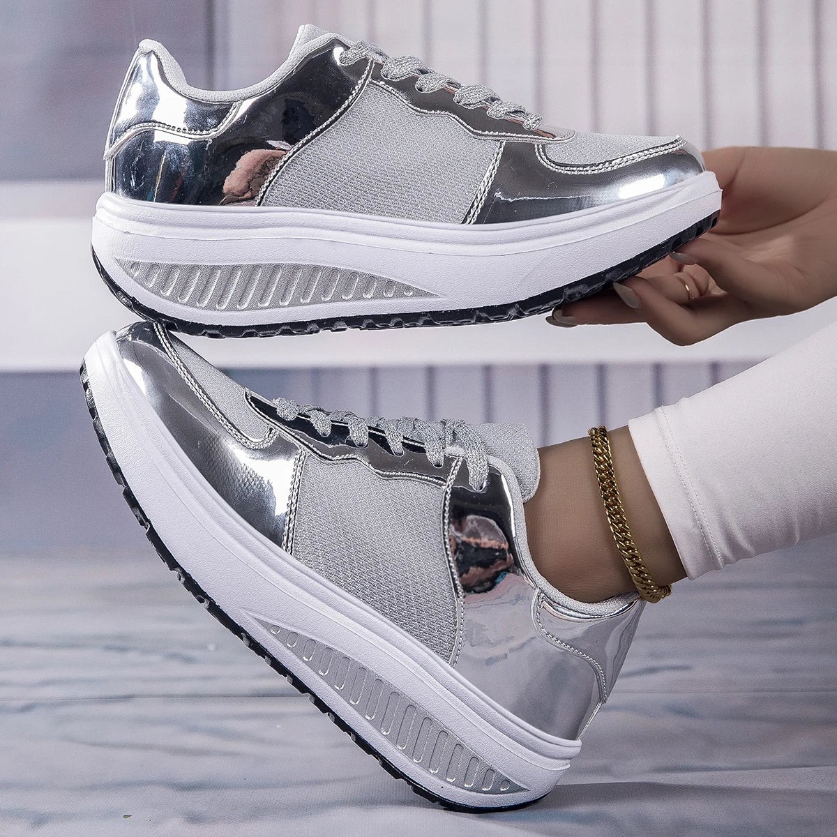 Women's Shoes Flat Anti Slip Outdoor Walking Shoes for Women Sneakers Womens Wedge Sneakers Casual Thick-soled Vulcanized Shoes