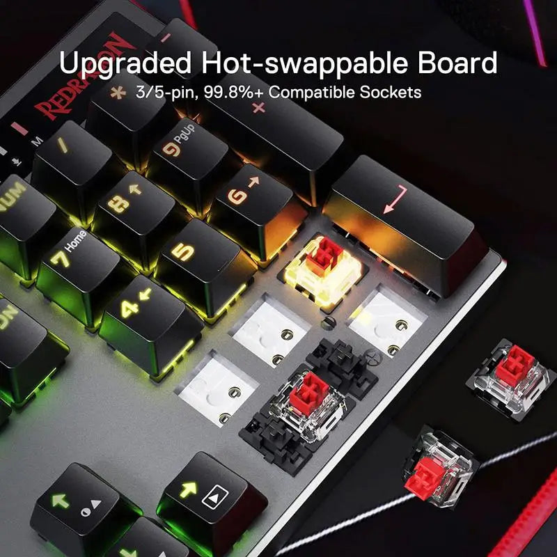 Gaming-Tastatur 2025: Redragon K556 PRO Wireless RGB BT/2.4GHz Mechanisch Hot-Swap Red Switch Collection