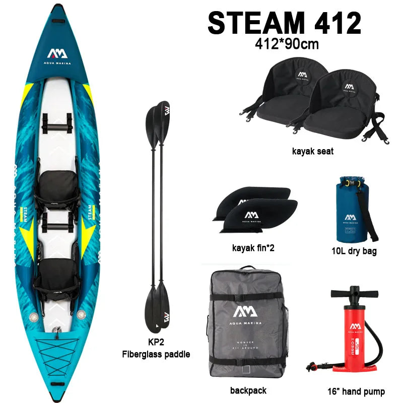 AQUA MARINA 1 2 person inflatable boat sport kayak model STEAM canoe pvc dinghy raft pump seat drop stitch floor laminated PVC