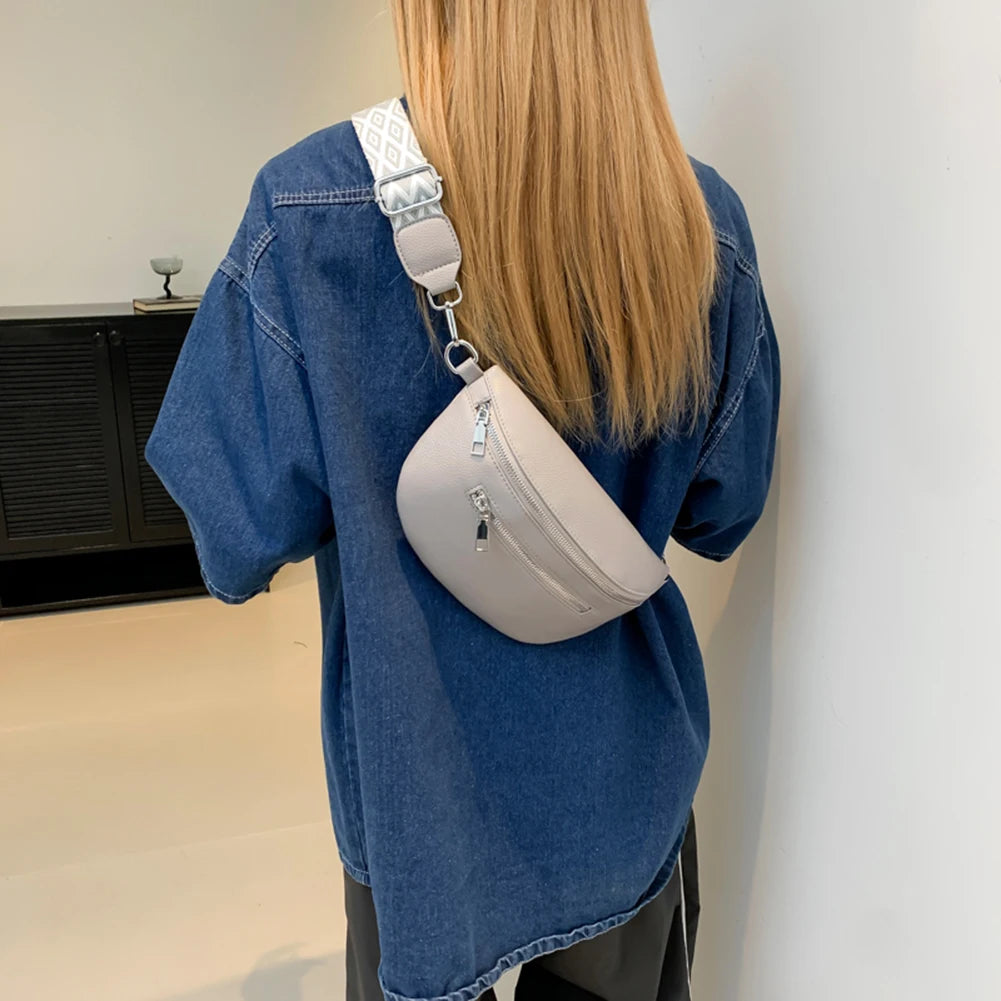 Women Stylish Crossbody Bag with Wide Strap Simple Shoulder Bag Multi-pocket Fashion Sling Bag Travel Outdoor Bag
