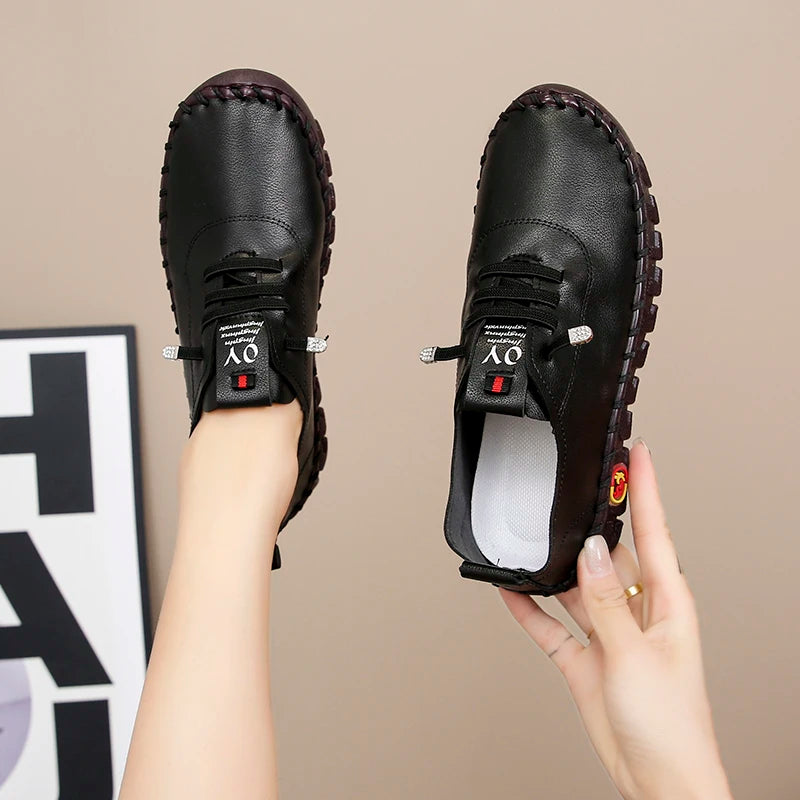 Sneakers Women Shoes Loafers Lace Up Leather Flat New Spring Ladies Casual Shoes Outdoor Travel and Walking Women Shoes