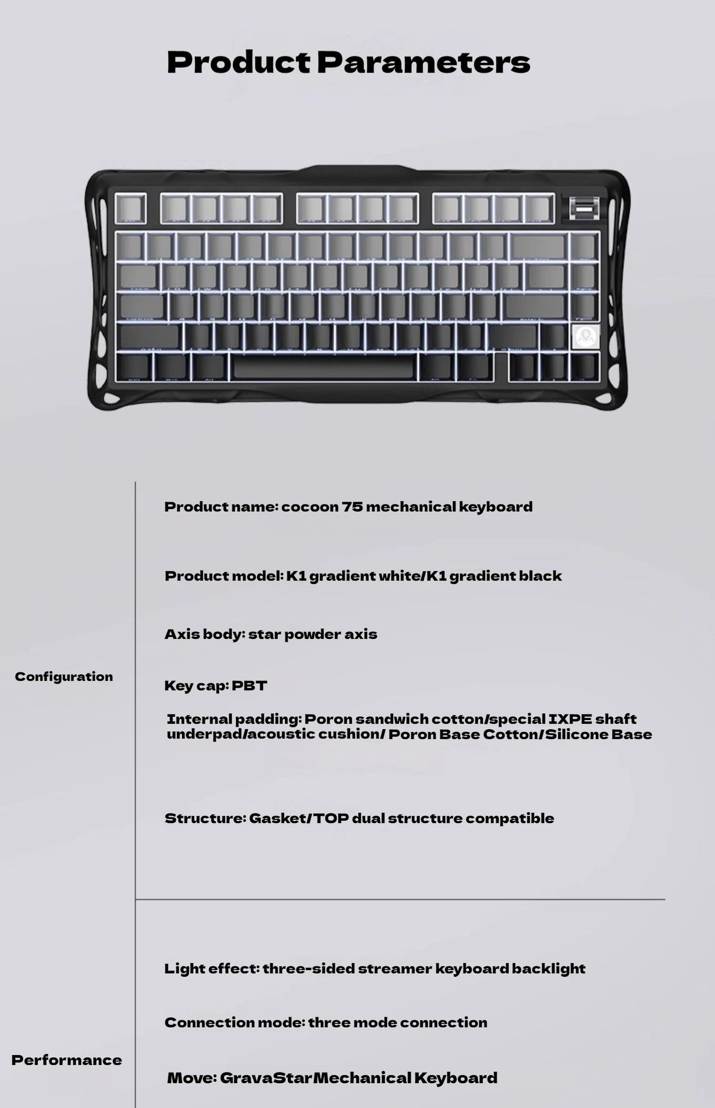 Gravastar 75k1 Mechanische Tastatur - RGB, BT, Alu, 2.4G
