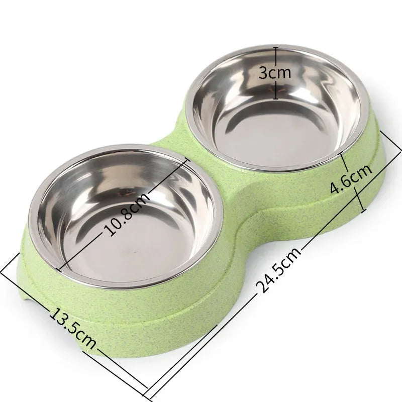 Dual pet bowl dog food water dispenser dual-purpose stainless steel pet water dispenser type cat and puppy feeding supplies