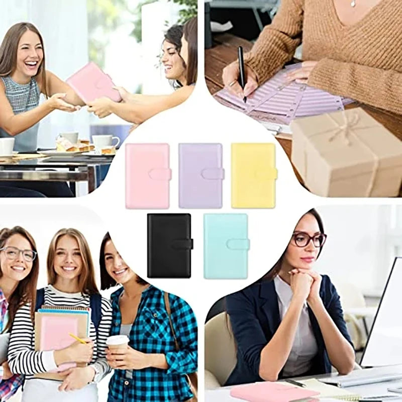 Caiet din piele PU A6 2025 - Organizator de planificator DIY cu 8 buzunare, foi de buget, școală