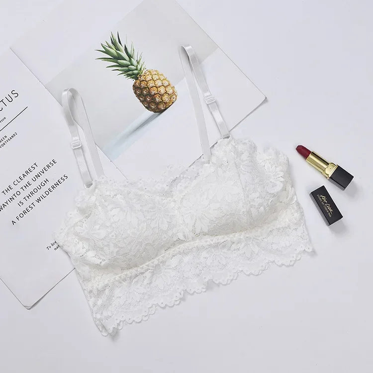 Lace Bra for Women Sexy French Lingerie Bralette Seamless Crop Top Corset Unwired Underwear Female Intimates Embroidery Tube Top