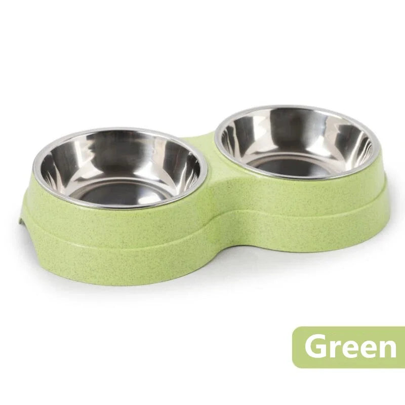 Dual pet bowl dog food water dispenser dual-purpose stainless steel pet water dispenser type cat and puppy feeding supplies