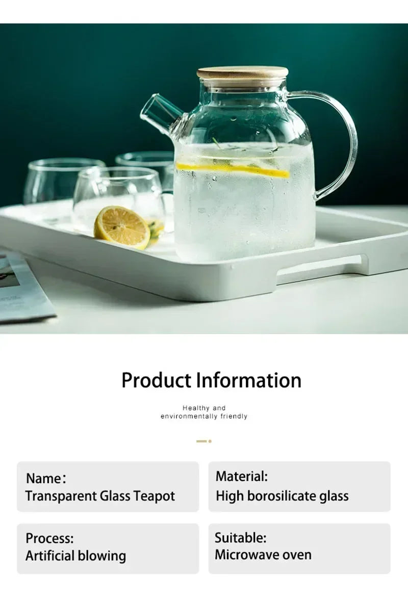 Borosil Teekanne Hitzebeständig - 1,8L Glas Transparent18cm