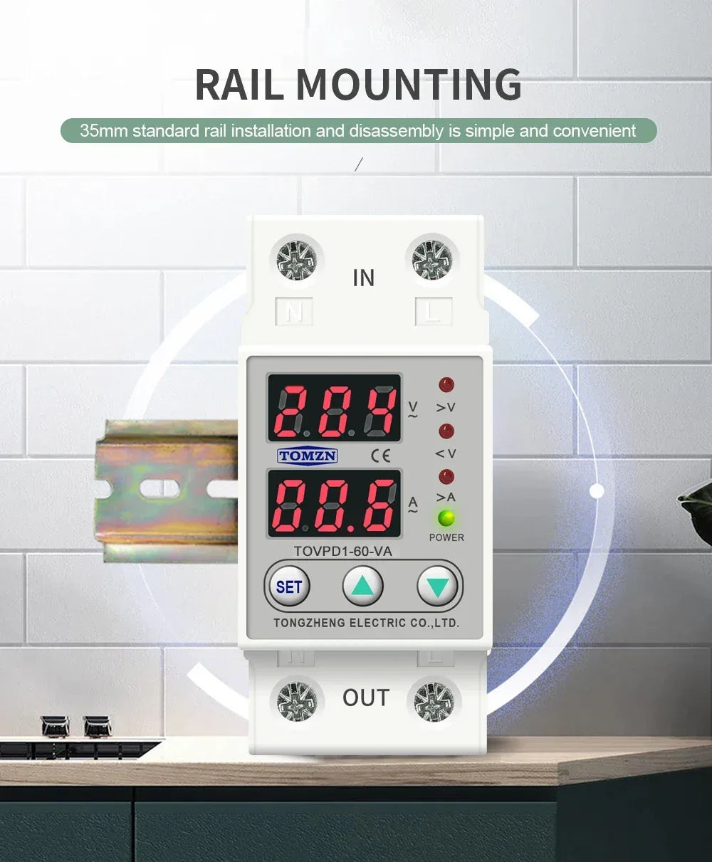 TOMZN TOVPD1-63 Einstellbarer Spannungsschutz - 60A 230V DIN - Golden Bridge Store