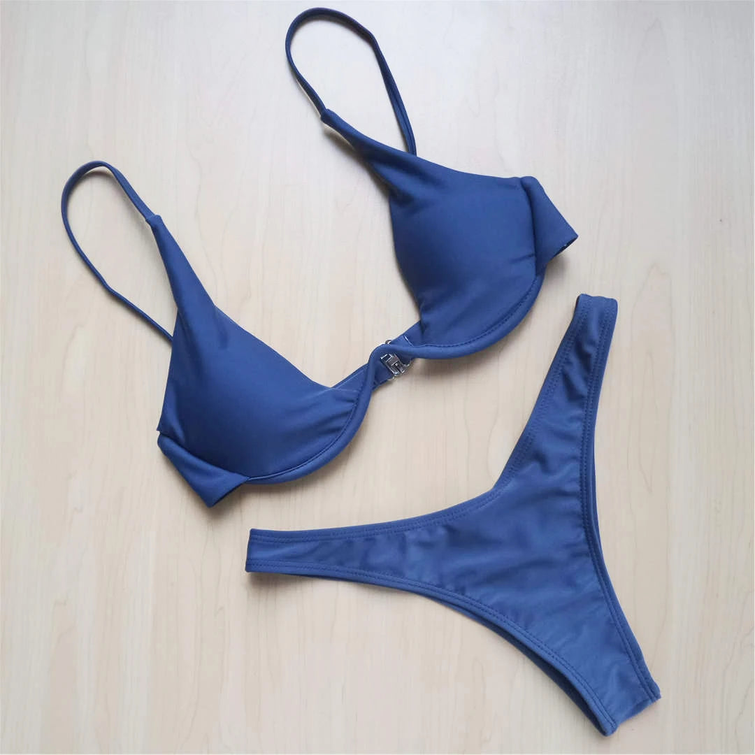 V-bar Bügel Bikini S-XL Damen Schwimmanzug Underwire-Technologie Low Waist Zweiteilig V-Form Bügel Polyester Spandex