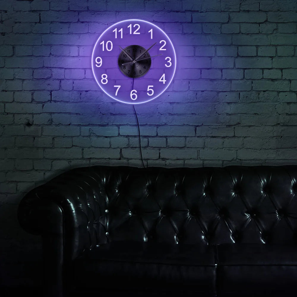 Modernes Acryl-Wanduhr mit LED-Hintergrundbeleuchtung - Schlafzimmer/Bettseite/Nachttischuhr - Leuchtet im Dunkeln - Mehrere LED-Farben - Dekoration