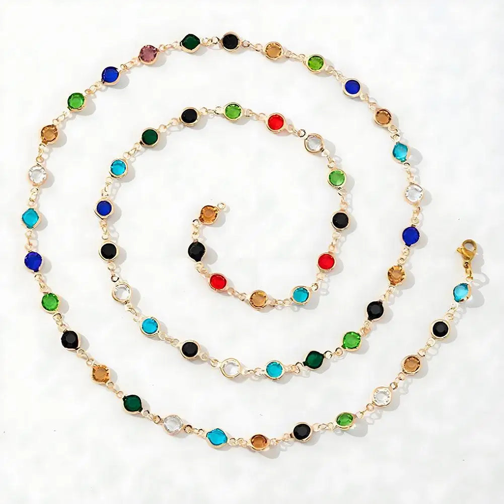 Bohemian Colorful Glass Long Y-Shaped Necklace Metal Collarbone Chain Gold Silver Color Summer Holiday Party Body Jewelry Gifts