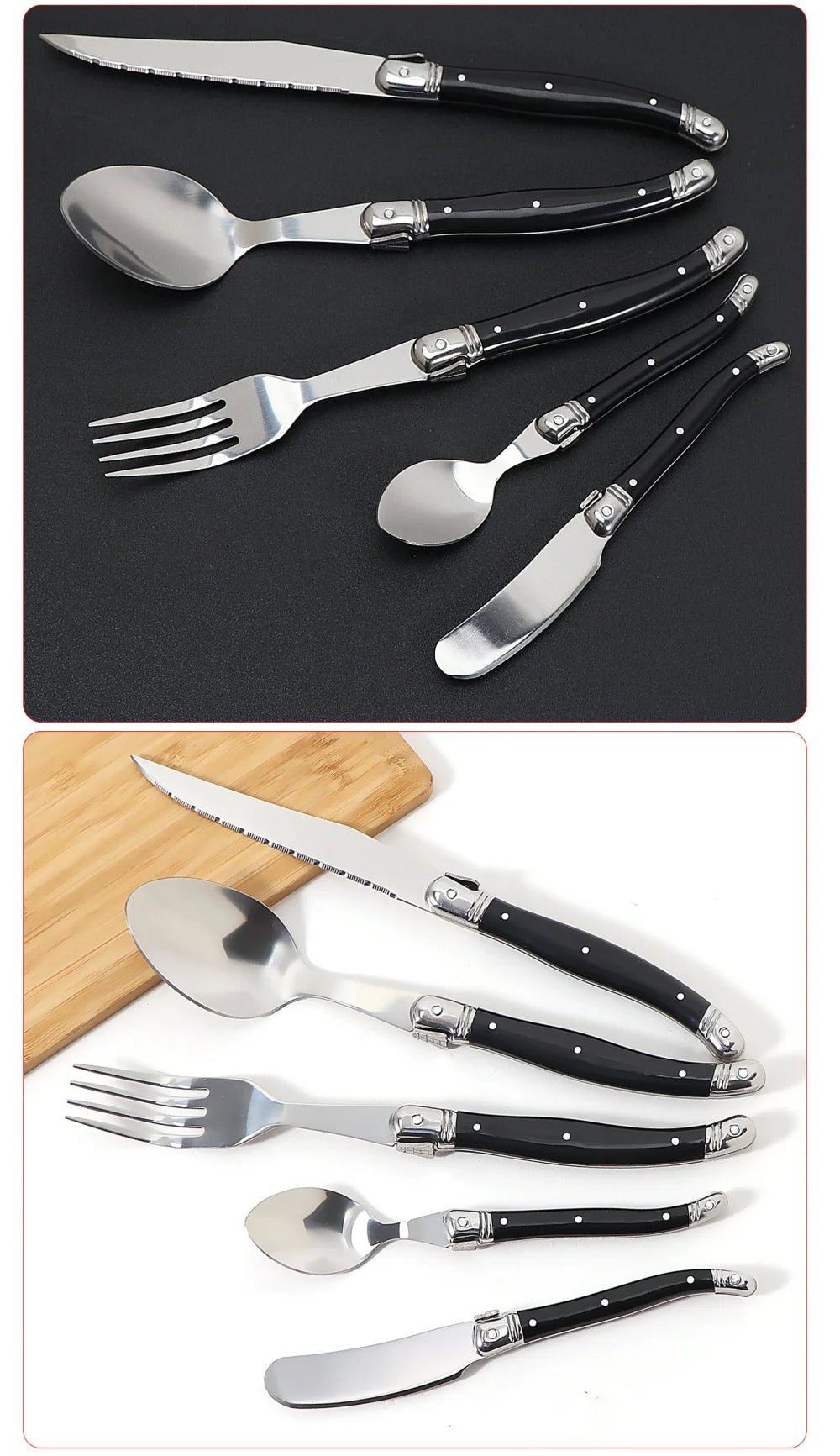 Besteck-Set 2025: Jaswehome 3/4/5pcs Stainless Steak Knife Butter Knife Fork - Soup Tea Spoon Ergonomic Black Flatware Western-Style Tableware Collection