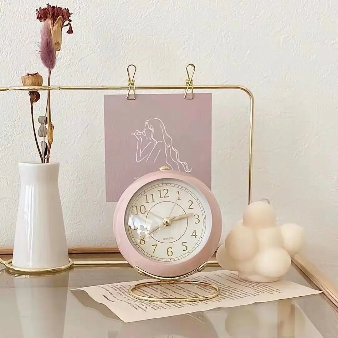 Light Alarm Clock with Night Light Silent for Bedroom Decoration Small Quartz Circular Morning Clocks Office Table Desk Children