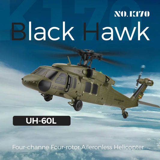 Wltoys K170 RC elicopter UH-60L 4 canale telecomandă elicoptere fără perii cu giroscop și lumină LED durabilă avion jucărie